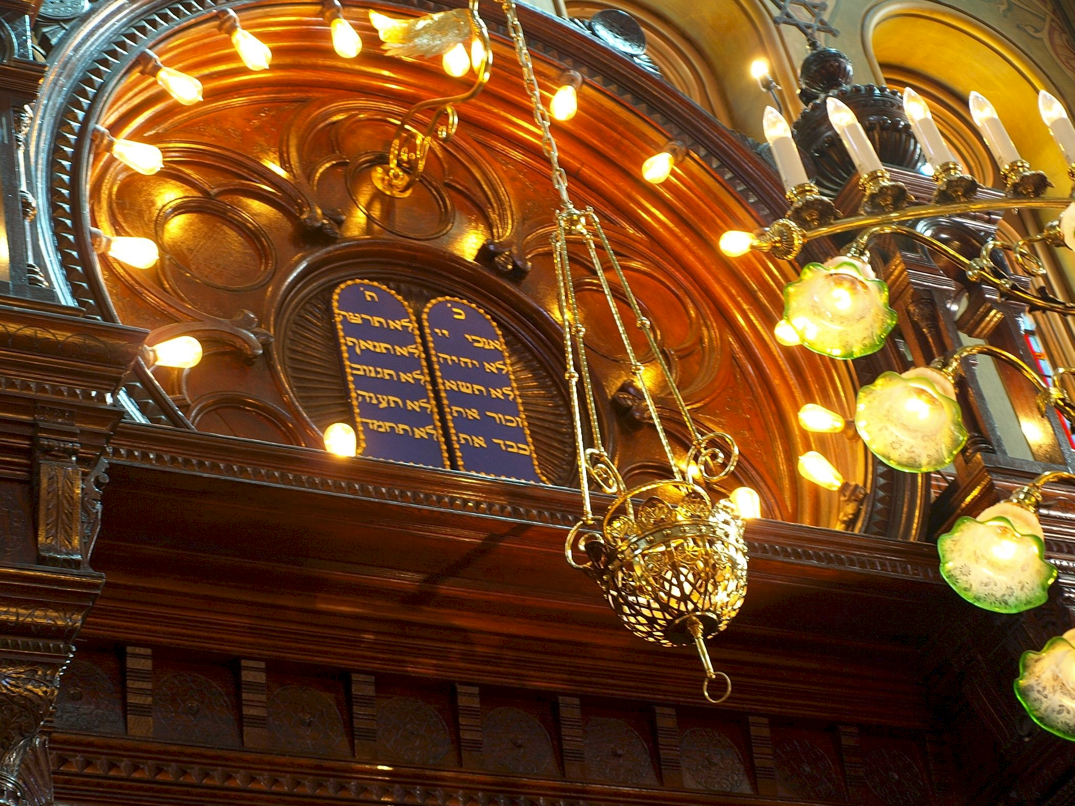 Ner Tamid (Eternal Flame) Before the Ark in a Synagogue