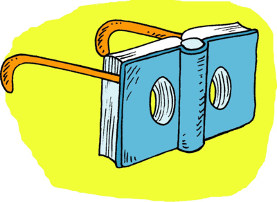 cartoon of a pair of glasses with the Bible as 
			its lenses